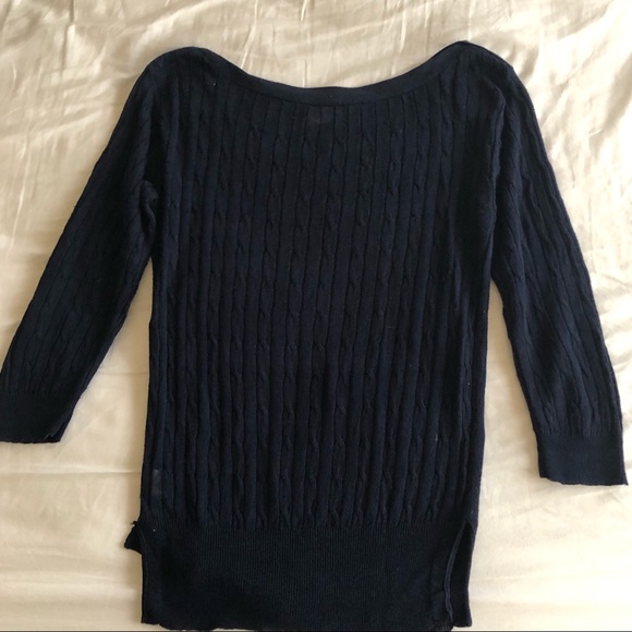 j. crew linen cable knit sweater in navy blue - Picture 7 of 8